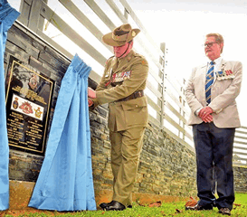 Photo of LTCOL Stephen Fomiatti the Assistant Defence Adviser from the Australian High Commission in KL and Brian Selby at the unveiling of the memorial tablet in Kuching.